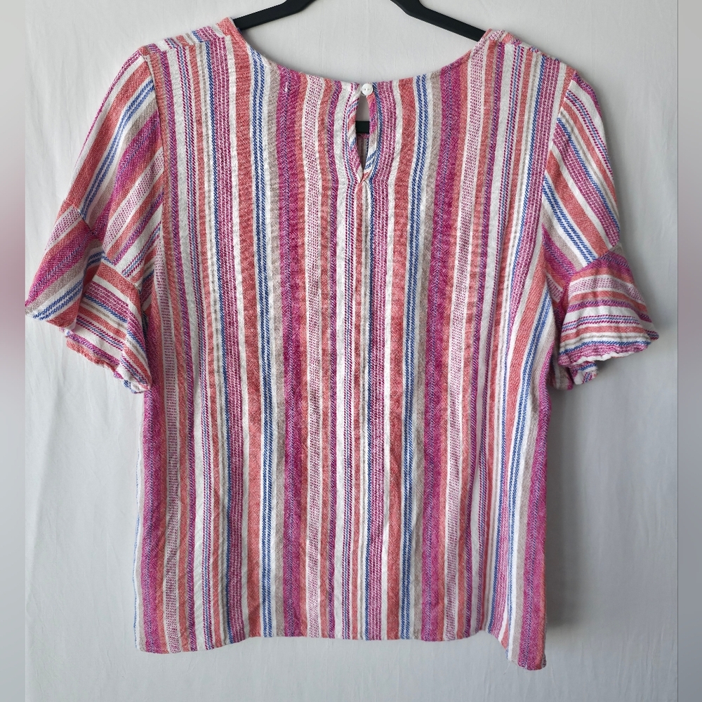 For Cynthia Rainbow Striped Ruffle Sleeve Blouse - Boho Coastal Summer Top - Picture 3 of 9